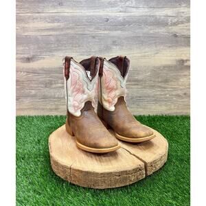 Durango Youth - Size 3M - Brown / White / Pink Square Toe Cowboy Boots DBT0242C